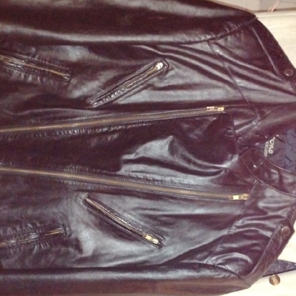 Black Leather Jacket with Gold Zippers